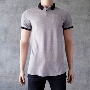 Cotton On Black & White Textured Polo Shirt Modern Slim Fit Size XL